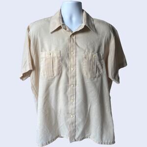 Mervyn’s Men’s Collection Slub Short Sleeve Button Shirt Beige XL 17–17.5 USA